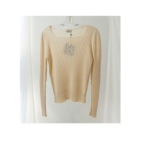 Handmade, 2-Ply Cashmere – Corte di Kel Off-White, Ribbed, Wide Collar Crew Neck